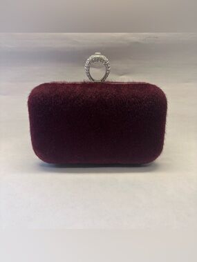 Burgundy Mod Faux Fur Clutch Rhinestone Ring Retro 6x4 Mob Wife Whimsigoth Purse